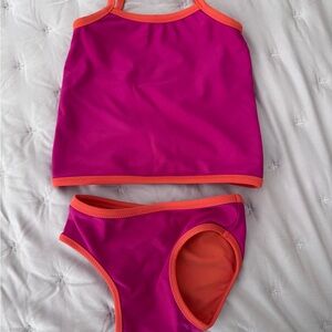 Girls' Pink and Orange reversible Tankini Swim Set